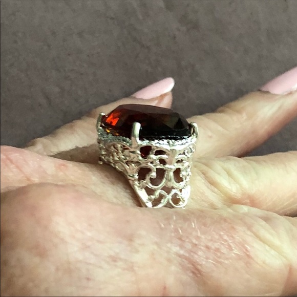 3.95 Carat Sterling Silver Honey Citrine Ring - Picture 6 of 8